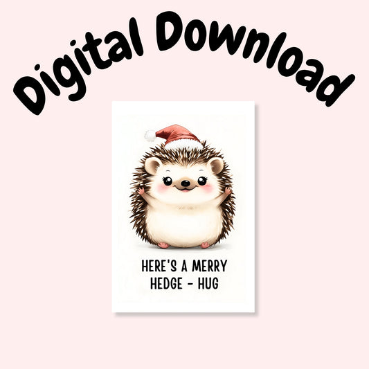 Cute Hedgehog Hug Folded Holiday Card - Digital Download - Print at Home