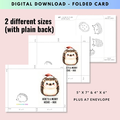 Cute Hedgehog Hug Folded Holiday Card - Digital Download - Print at Home