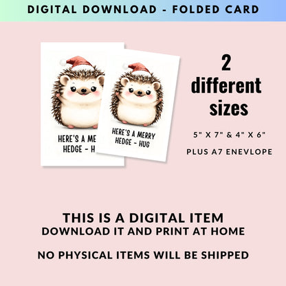 Cute Hedgehog Hug Folded Holiday Card - Digital Download - Print at Home