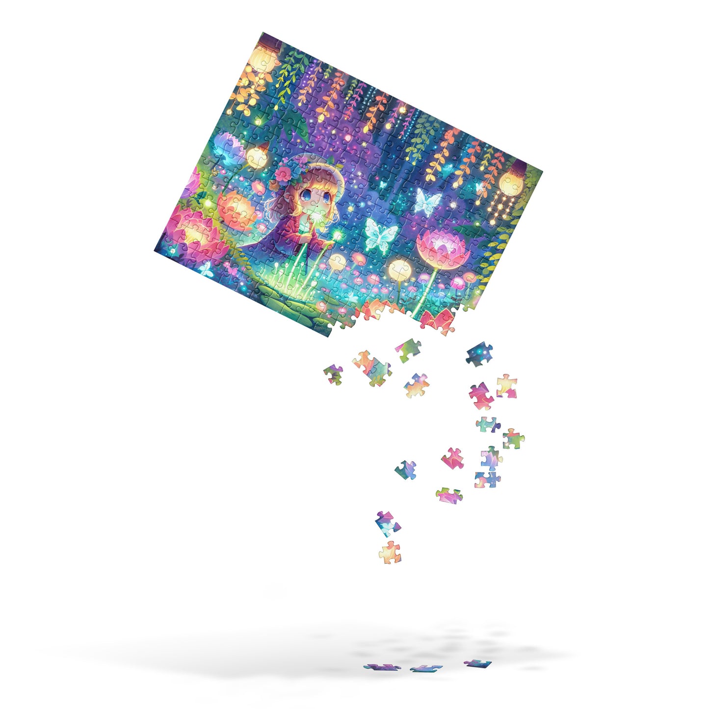 Kawaii Girl Exploring Glowing Flora and Butterflies Jigsaw Puzzle