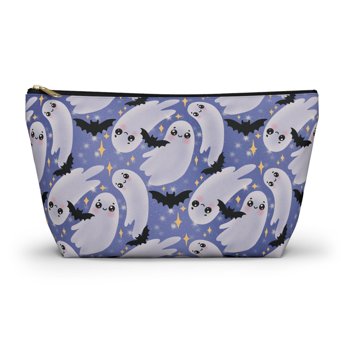 Blue Accessory Pouch with Cute Twirling Ghosts and Bats