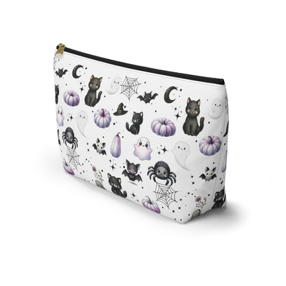 Large Cute Accessory Pouch with with Black Cats, Ghosts, Bats and Spiders side view