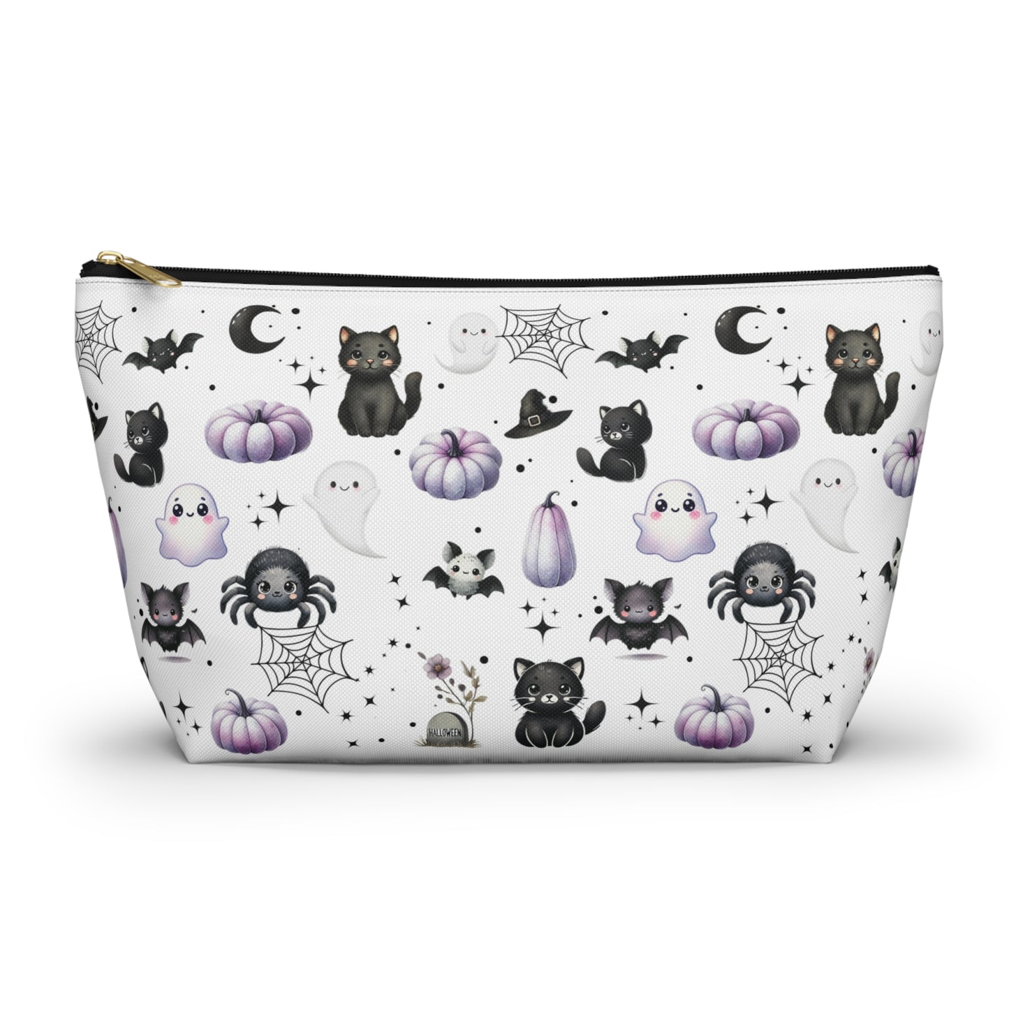 Large Cute Accessory Pouch with with Black Cats, Ghosts, Bats and Spiders