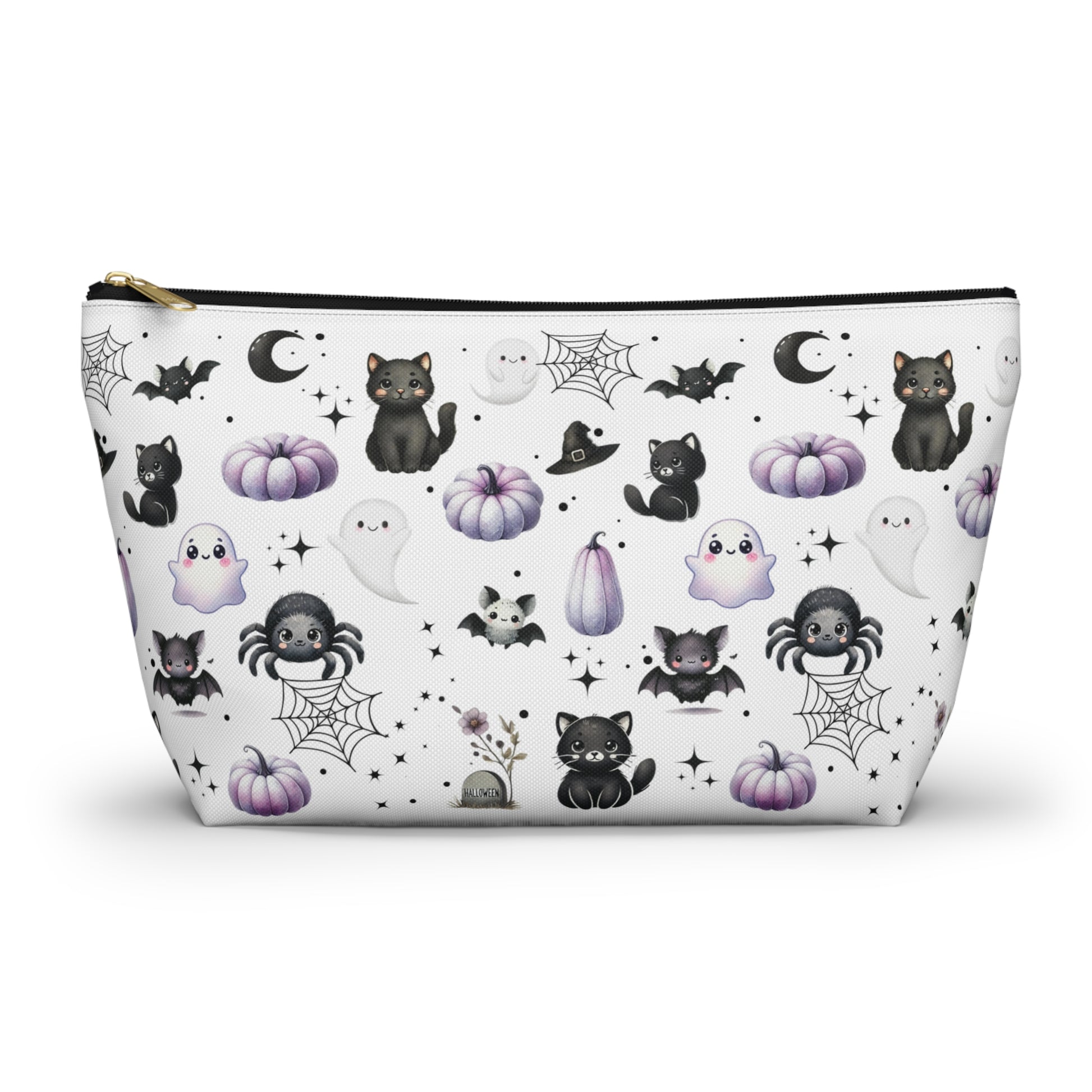 Large Cute Accessory Pouch with with Black Cats, Ghosts, Bats and Spiders