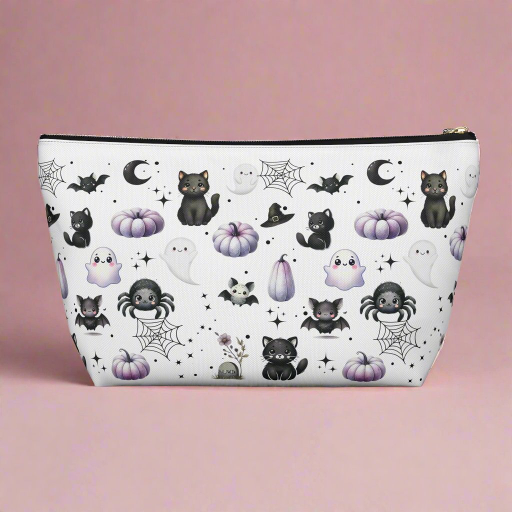 Large Cute Accessory Pouch with with Black Cats, Ghosts, Bats and Spiders