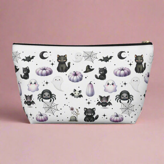 Large Cute Accessory Pouch with with Black Cats, Ghosts, Bats and Spiders
