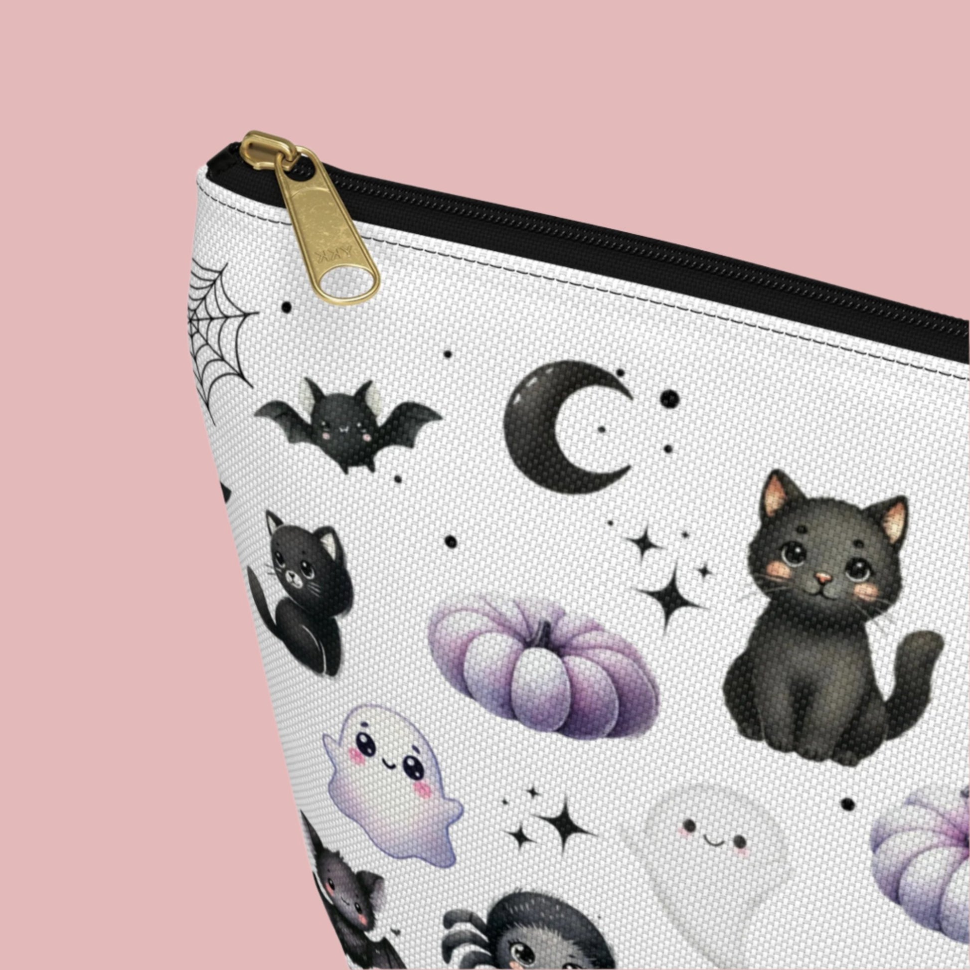 Large Cute Accessory Pouch with with Black Cats, Ghosts, Bats and Spiders detail view