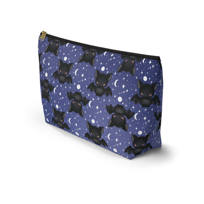 Midnight Blue Accessory Pouch with Cute Bats among Moons & Stars large bag
