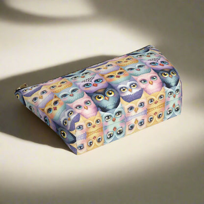 Large Pastel Accessory Pouch with a Cute Flock of Owls