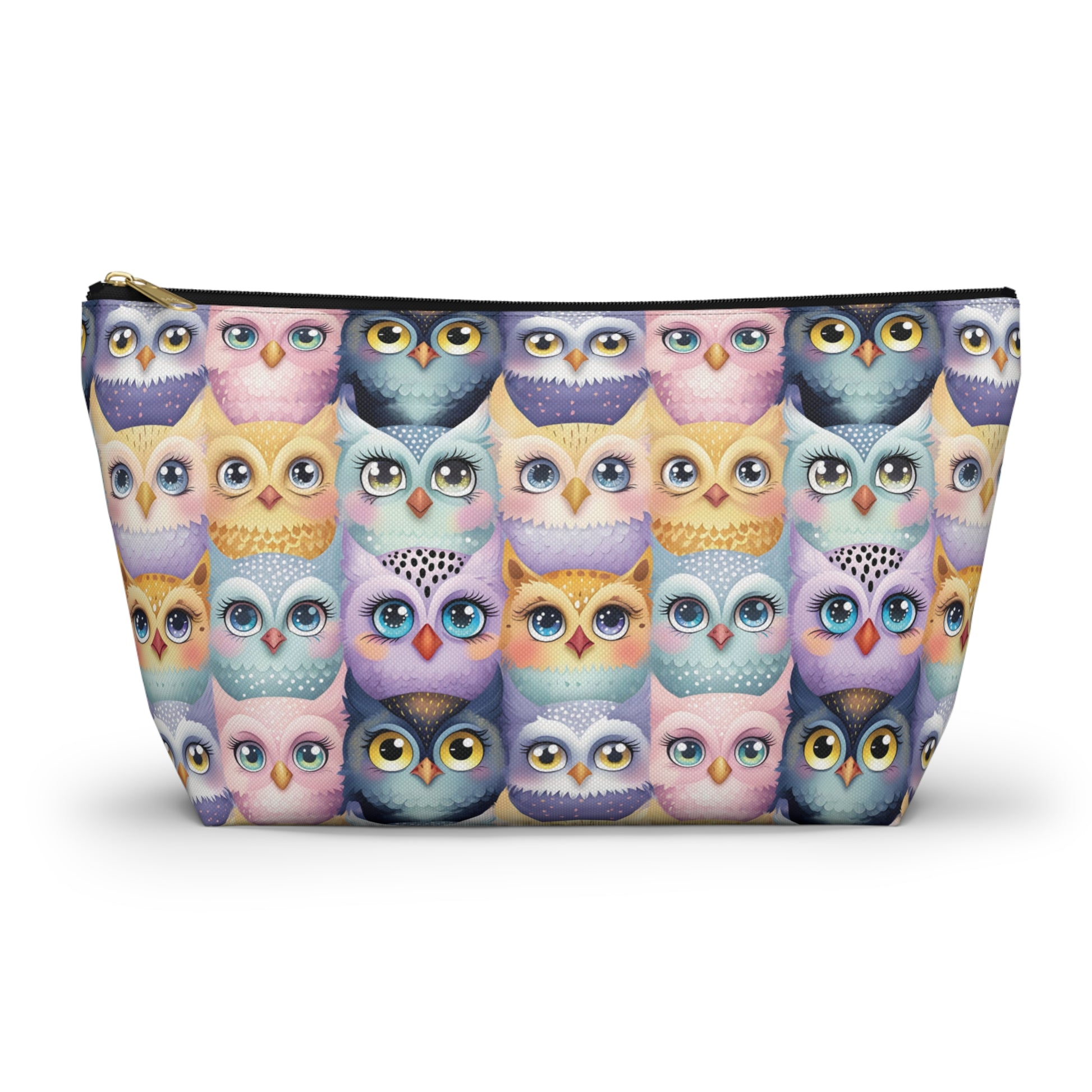 Large Pastel Accessory Pouch with a Cute Flock of Owls