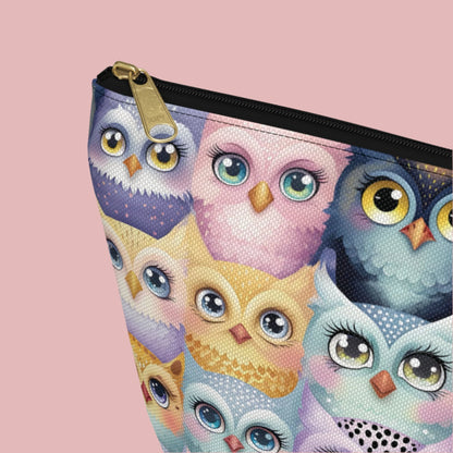 Large Pastel Accessory Pouch with a Cute Flock of Owls