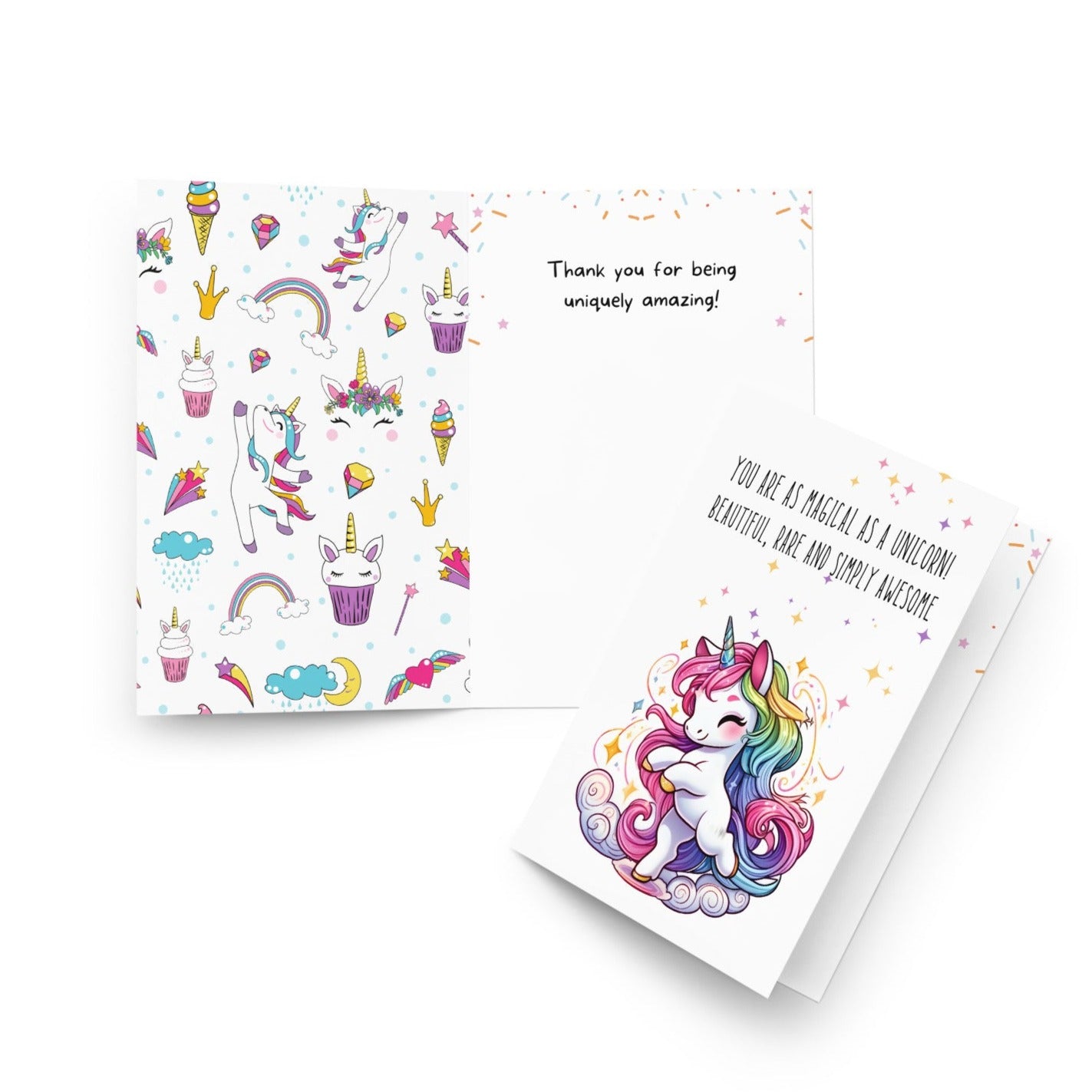 front and inside of You are as magical as a dancing unicorn greeting card