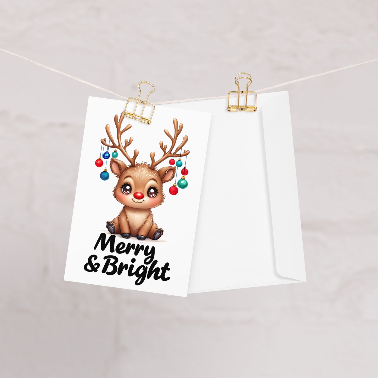 Merry & Bright Cute Reindeer Folded Holiday Card