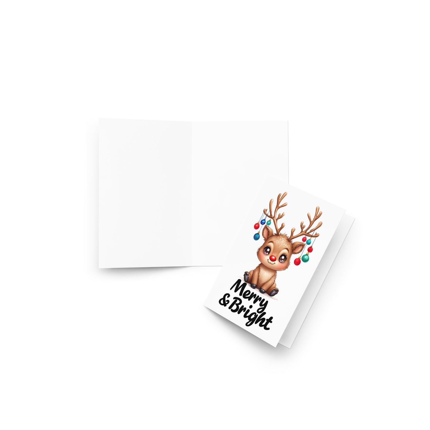 Merry & Bright Cute Reindeer Folded Holiday Card