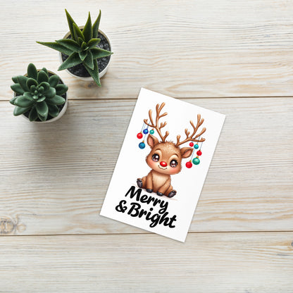 Merry & Bright Cute Reindeer Folded Holiday Card