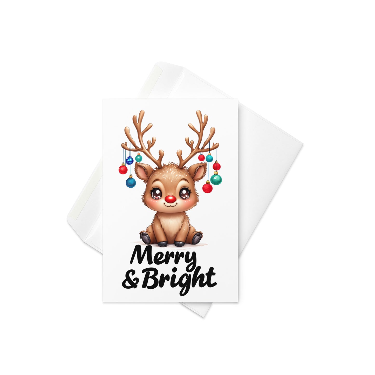 Merry & Bright Cute Reindeer Folded Holiday Card