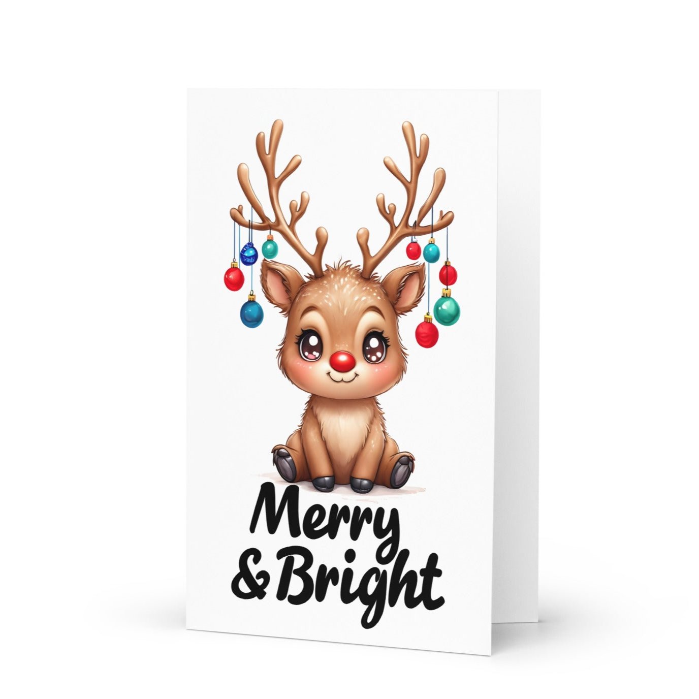 Marry & Bright Cute Reindeer Holiday Folded Card