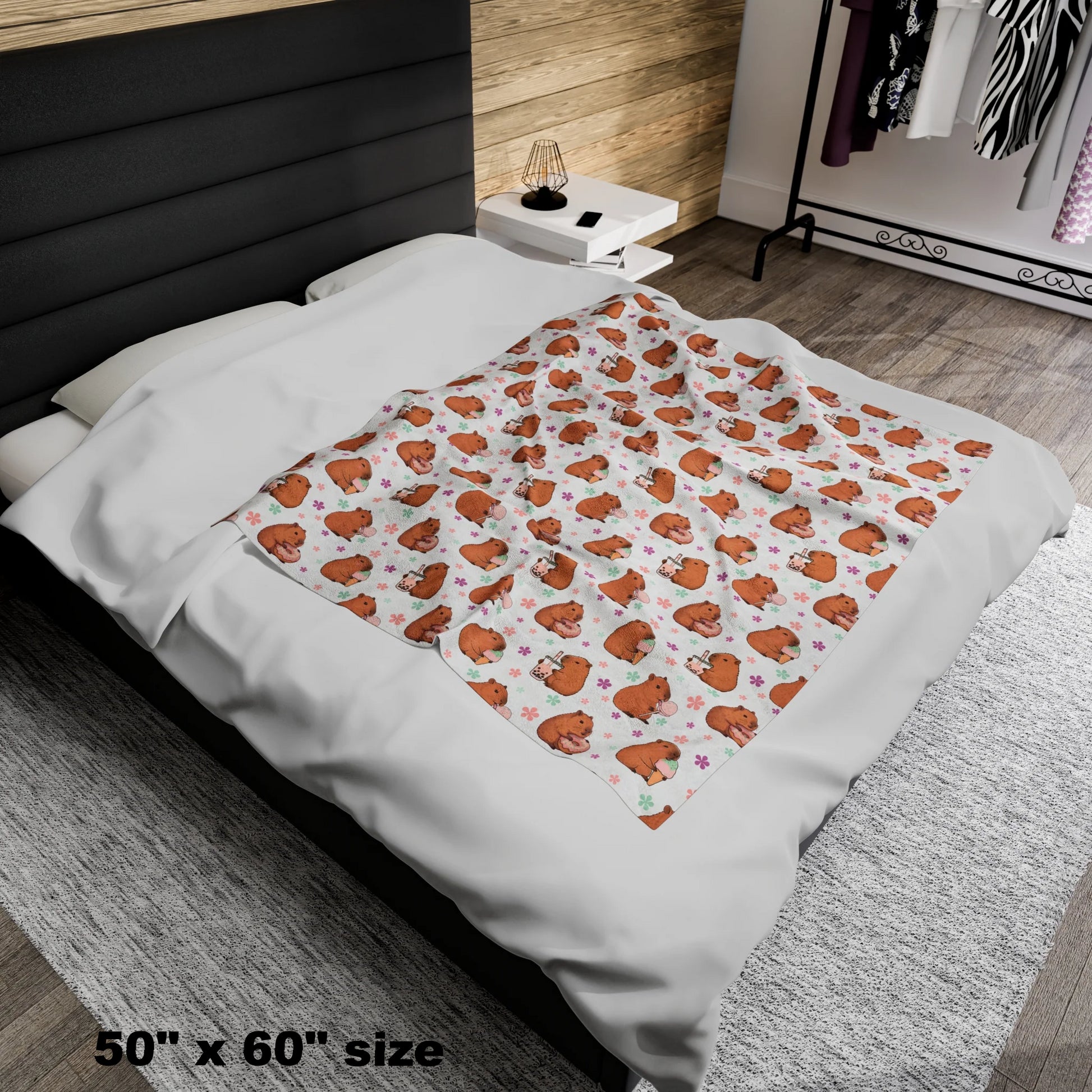 Sweets Loving Capybara Cozy Velveteen Plush Blanket 50x60 inches