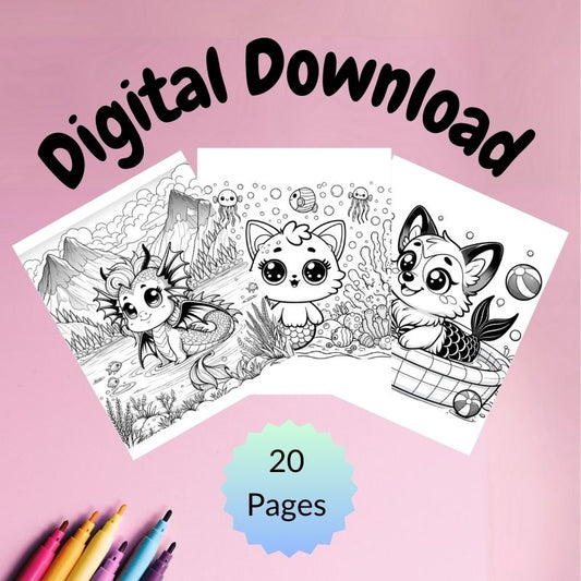 Splash Into Magic - Cute MerAnimal Printable Coloring Pages (20 pages)