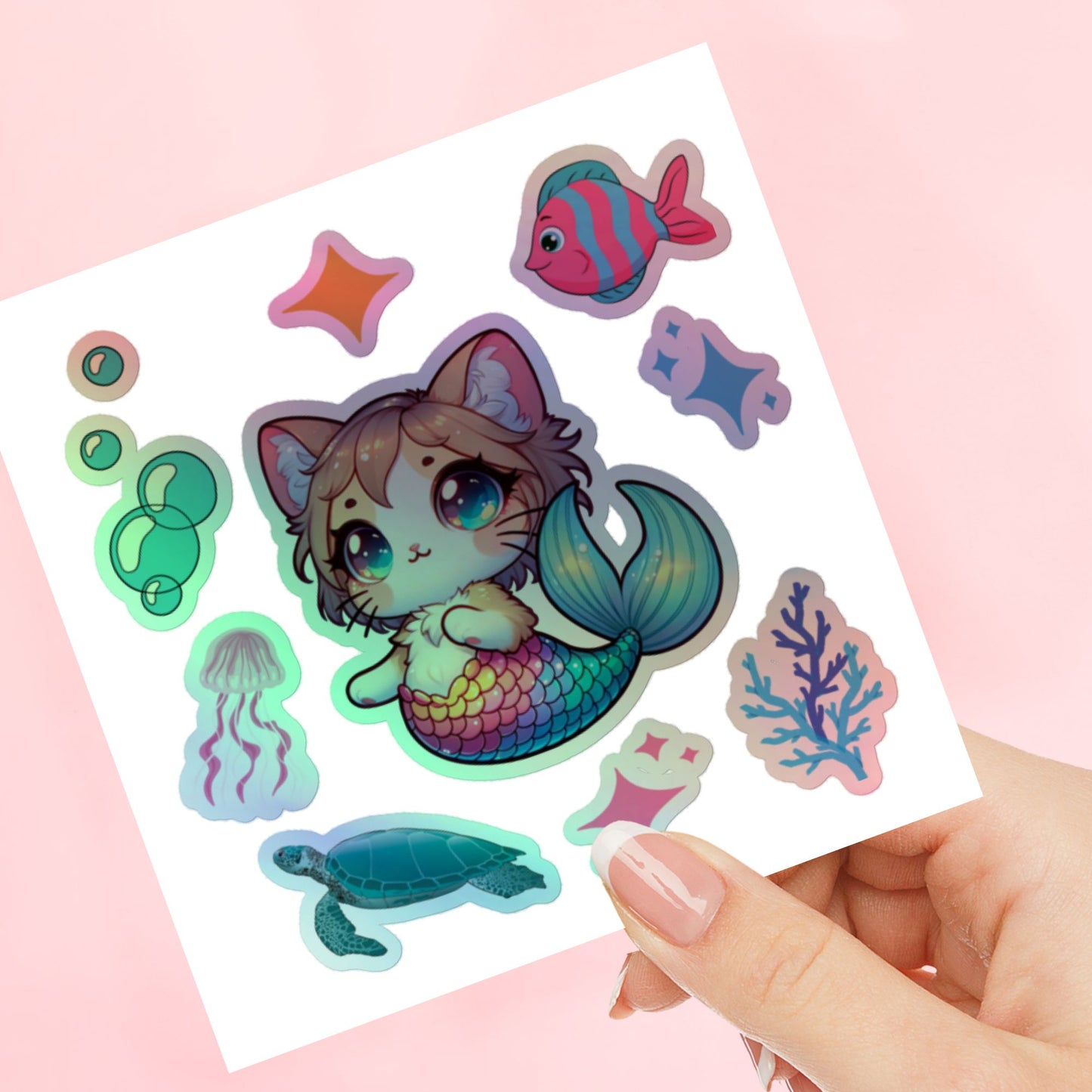 Mercat Underwater Scene Holographic Kiss-Cut Stickers