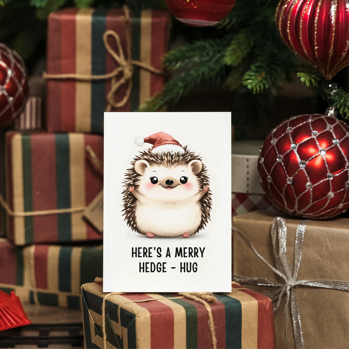 Cute Hedgehog Hug Folded Holiday Card - Digital Download - Print at Home