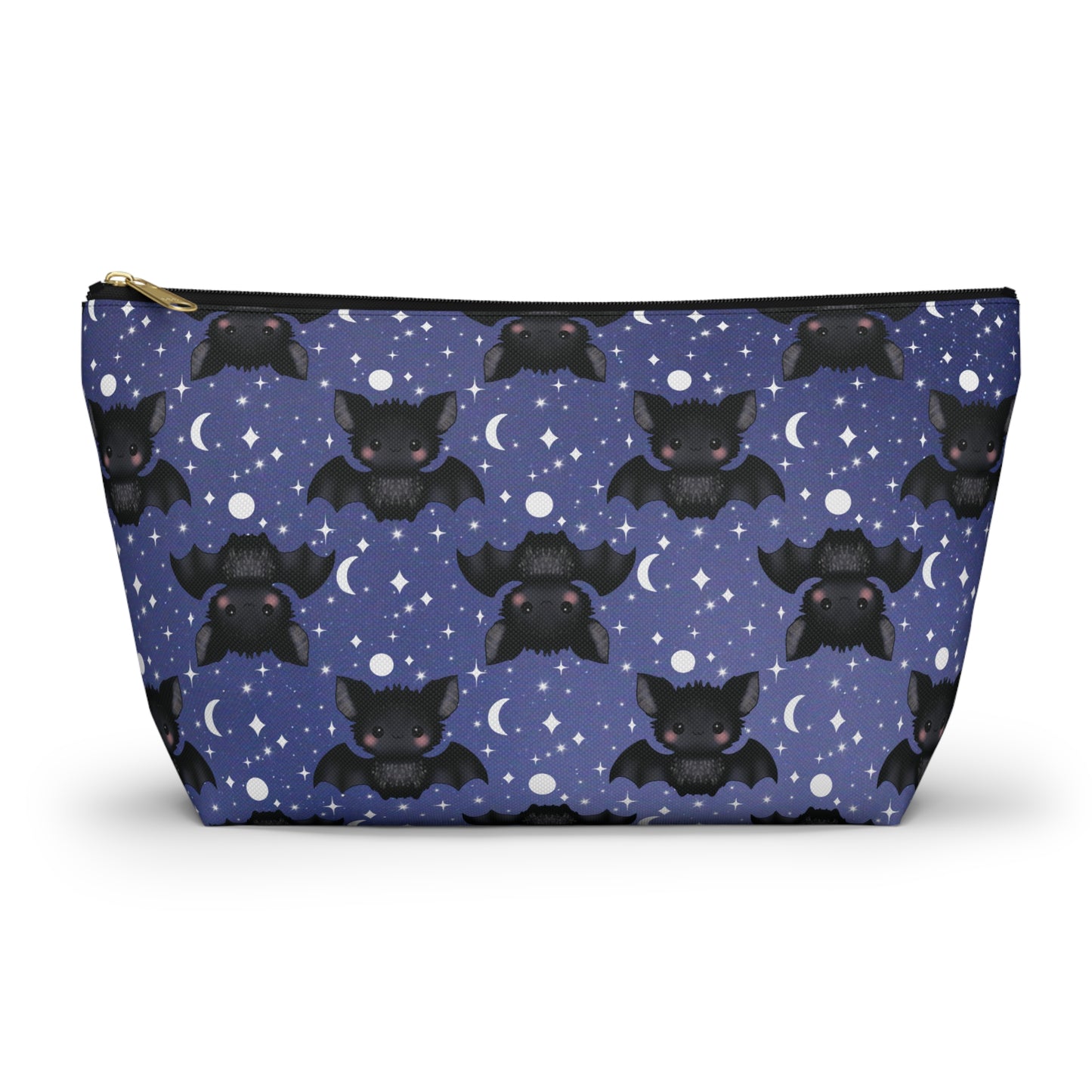 Midnight Blue Accessory Pouch with Cute Bats among Moons & Stars