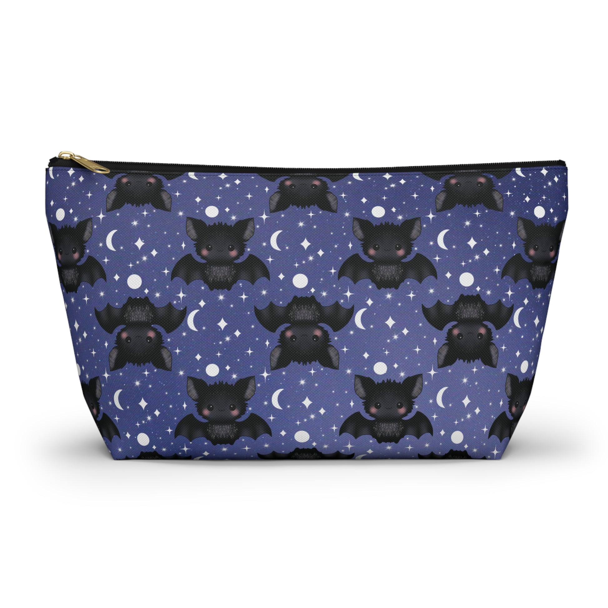 Midnight Blue Accessory Pouch with Cute Bats among Moons & Stars