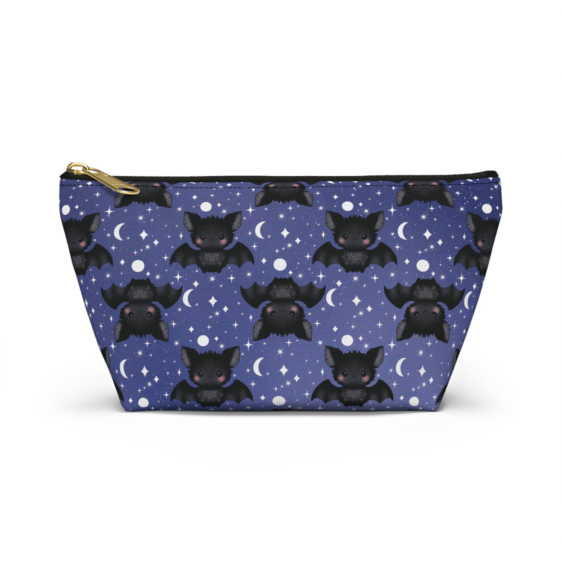 small Midnight Blue Accessory Pouch with Cute Bats among Moons & Stars