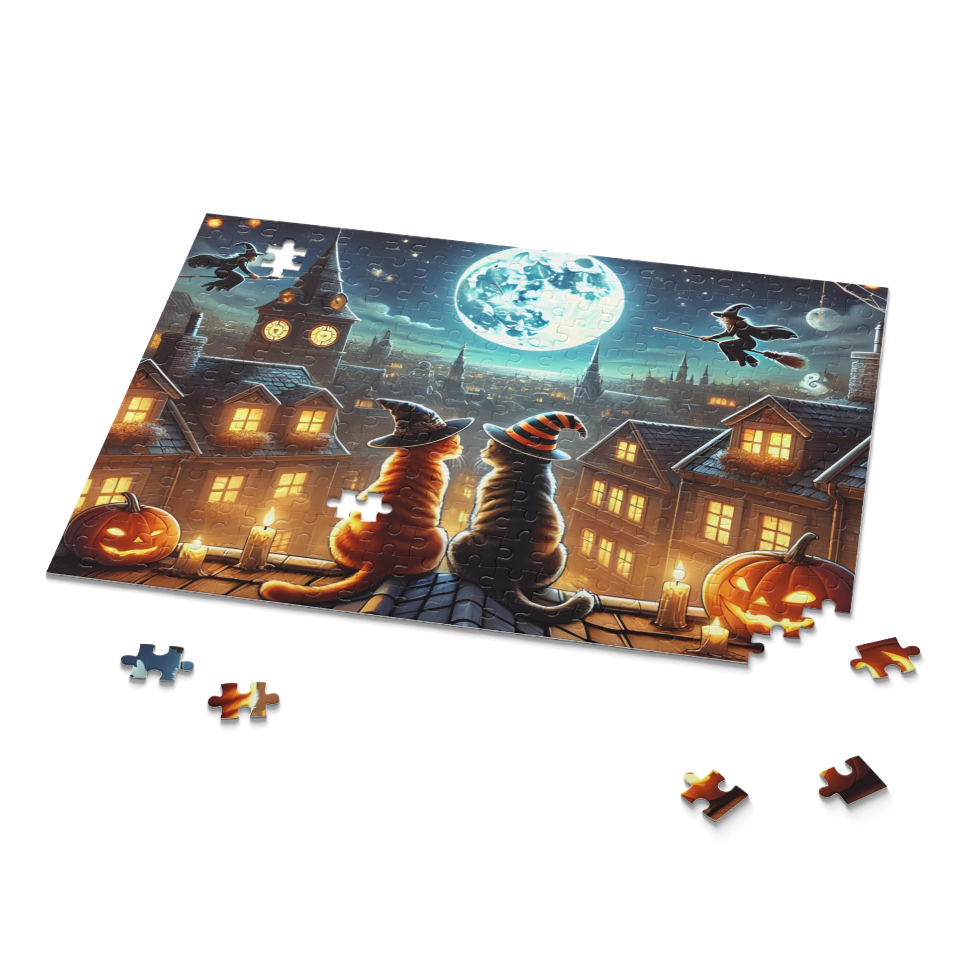 Moonlit Halloween Cats Jigsaw Puzzle (120, 252, 500-Piece)