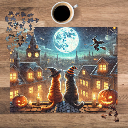 Moonlit Halloween Cats Jigsaw Puzzle (120, 252, 500-Piece)