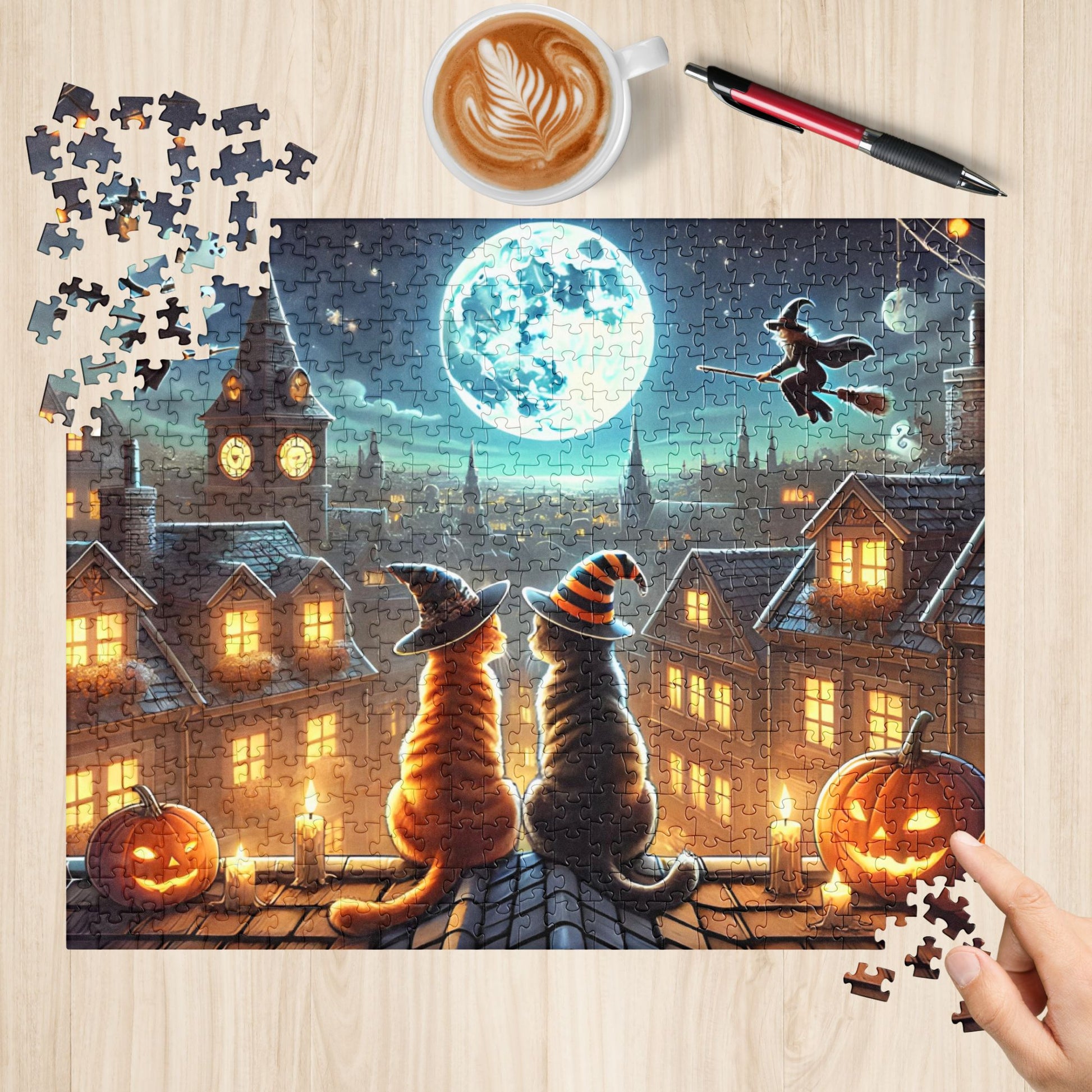 Moonlit Halloween Cats Jigsaw Puzzle (120, 252, 500-Piece)