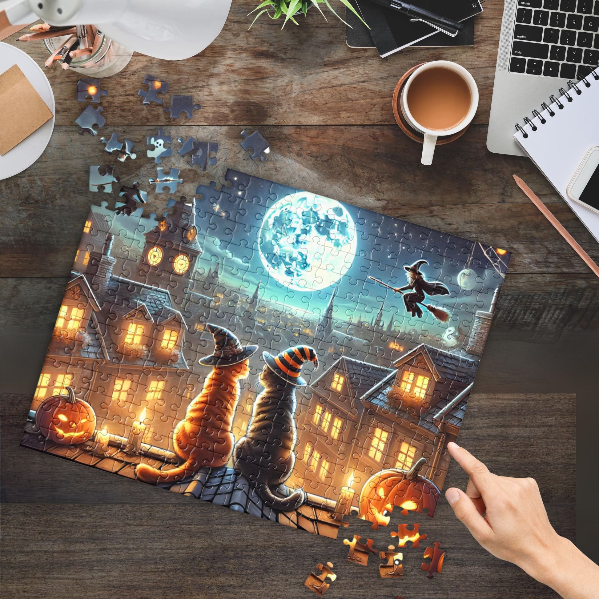 Moonlit Halloween Cats Jigsaw Puzzle (120, 252, 500-Piece)