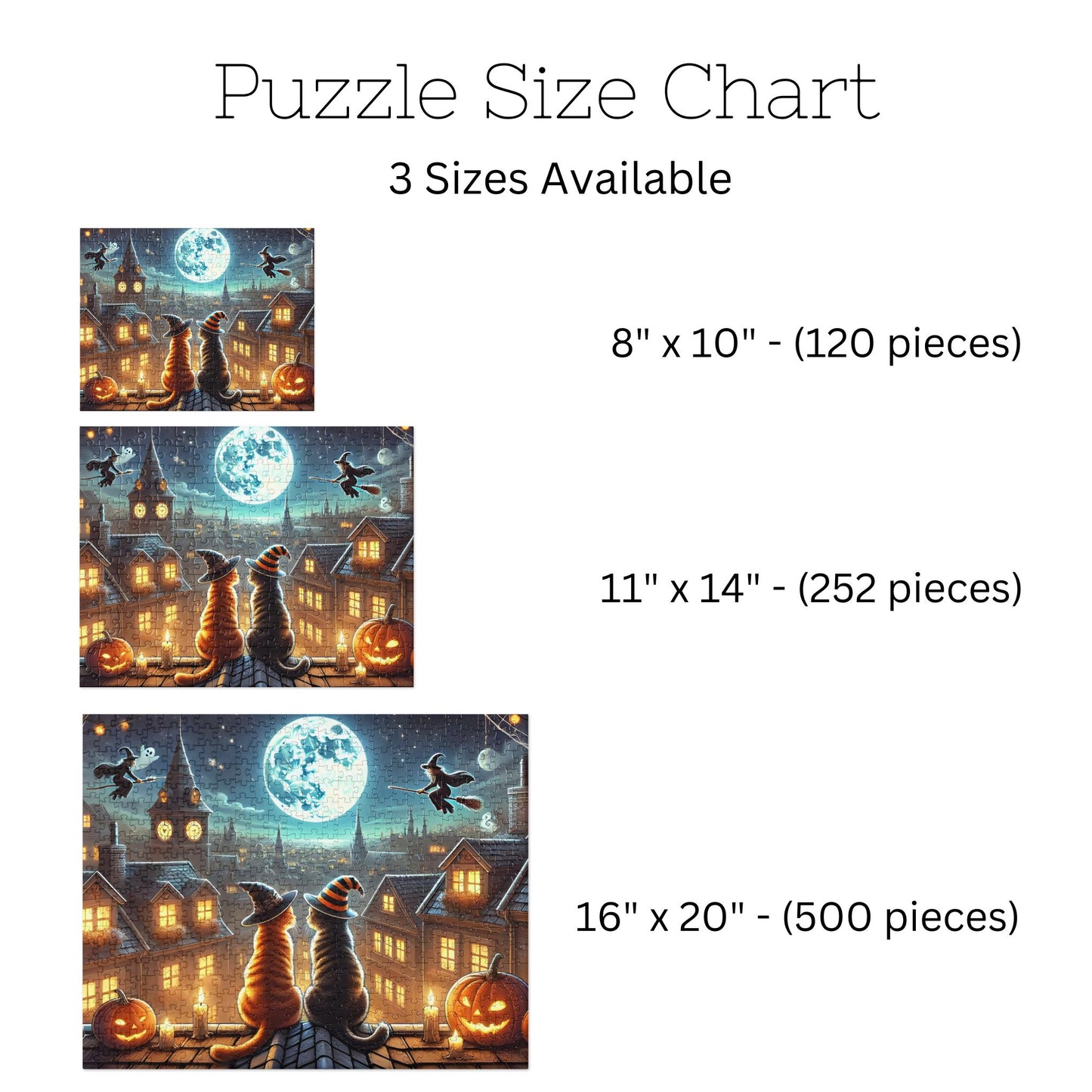 Moonlit Halloween Cats Jigsaw Puzzle (120, 252, 500-Piece)