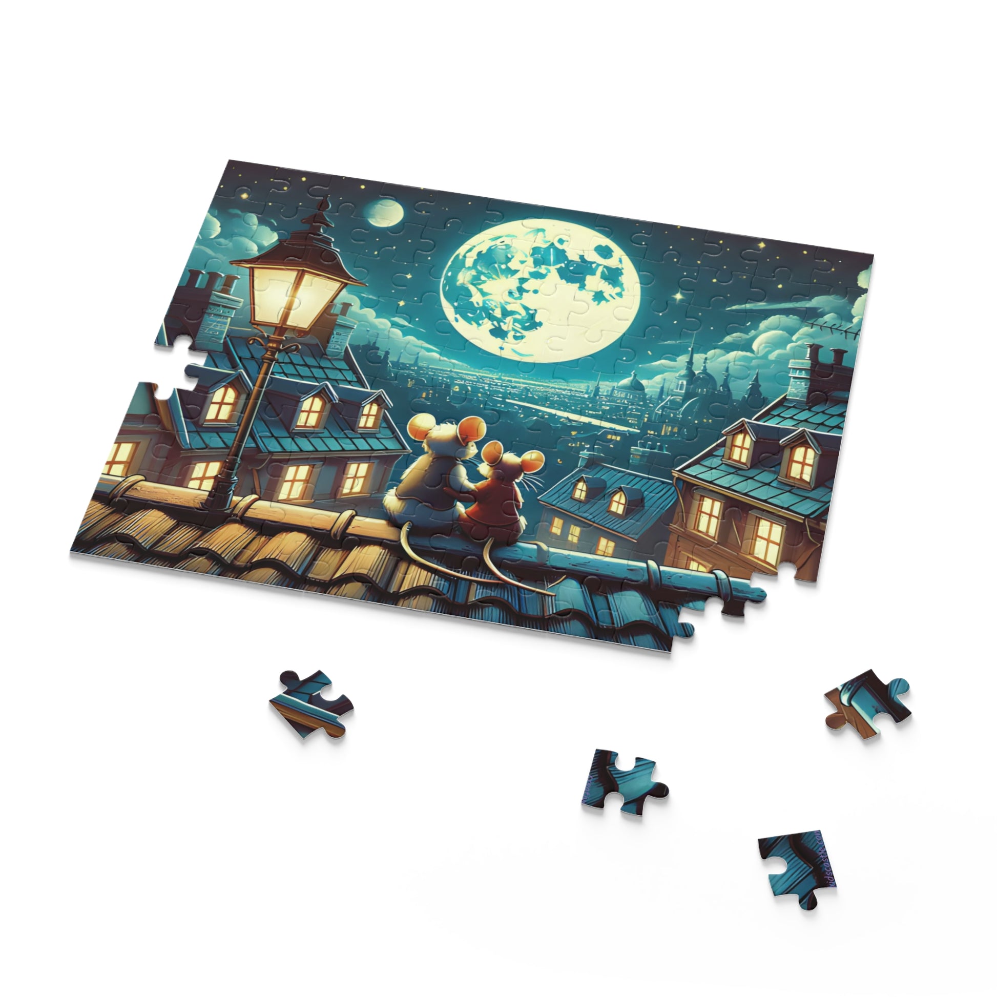 Moonlit Mice on a Rooftop Jigsaw Puzzle (120-Piece)