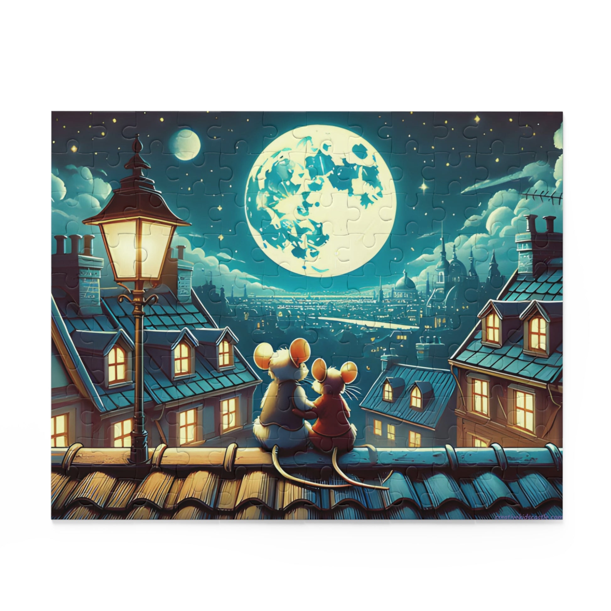 Moonlit Mice on a Rooftop Jigsaw Puzzle (120-Piece)