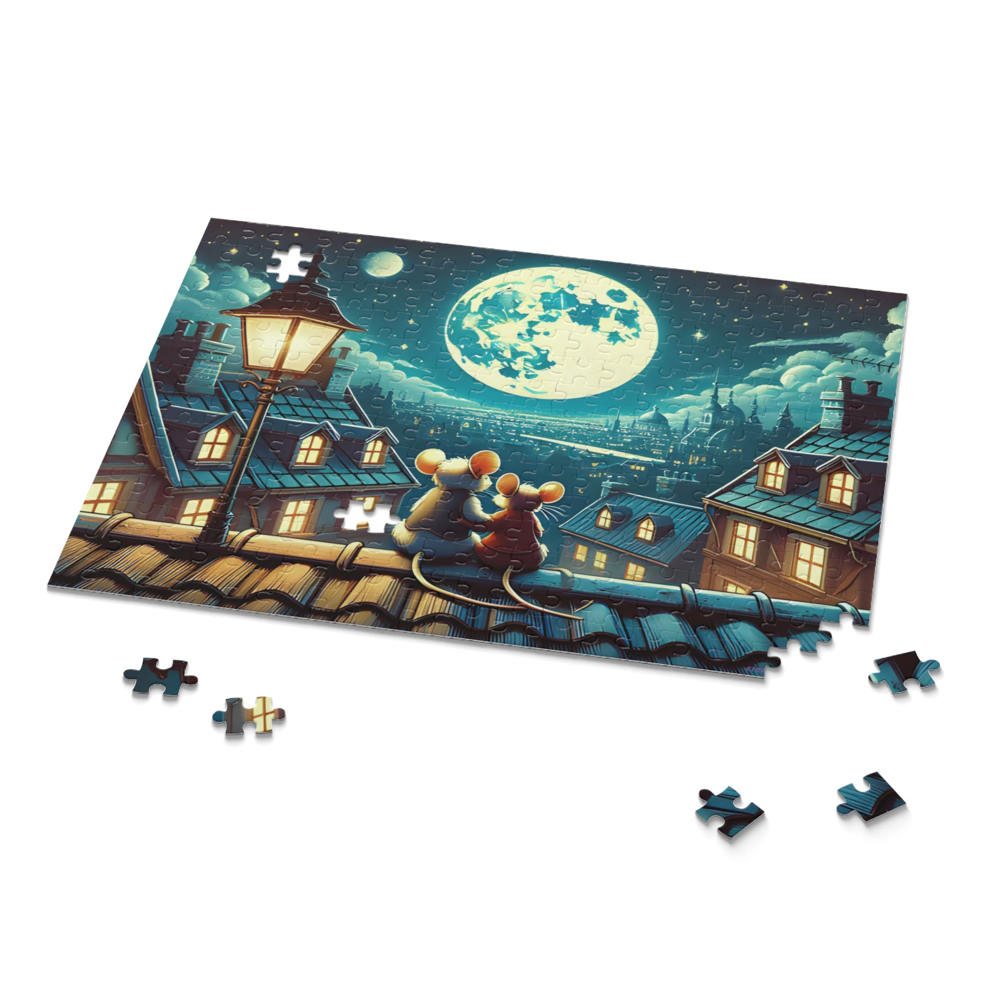 Moonlit Mice on a Rooftop Jigsaw Puzzle (252-Piece)