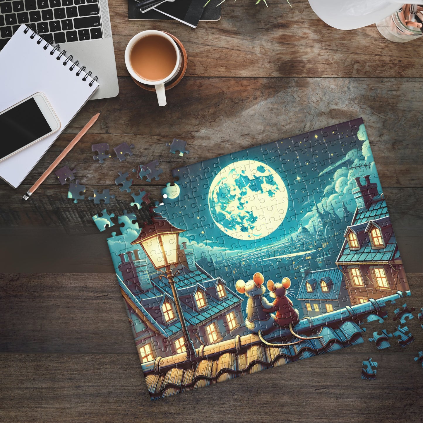 Moonlit Mice on a Rooftop Jigsaw Puzzle (120, 252, 500-Piece)