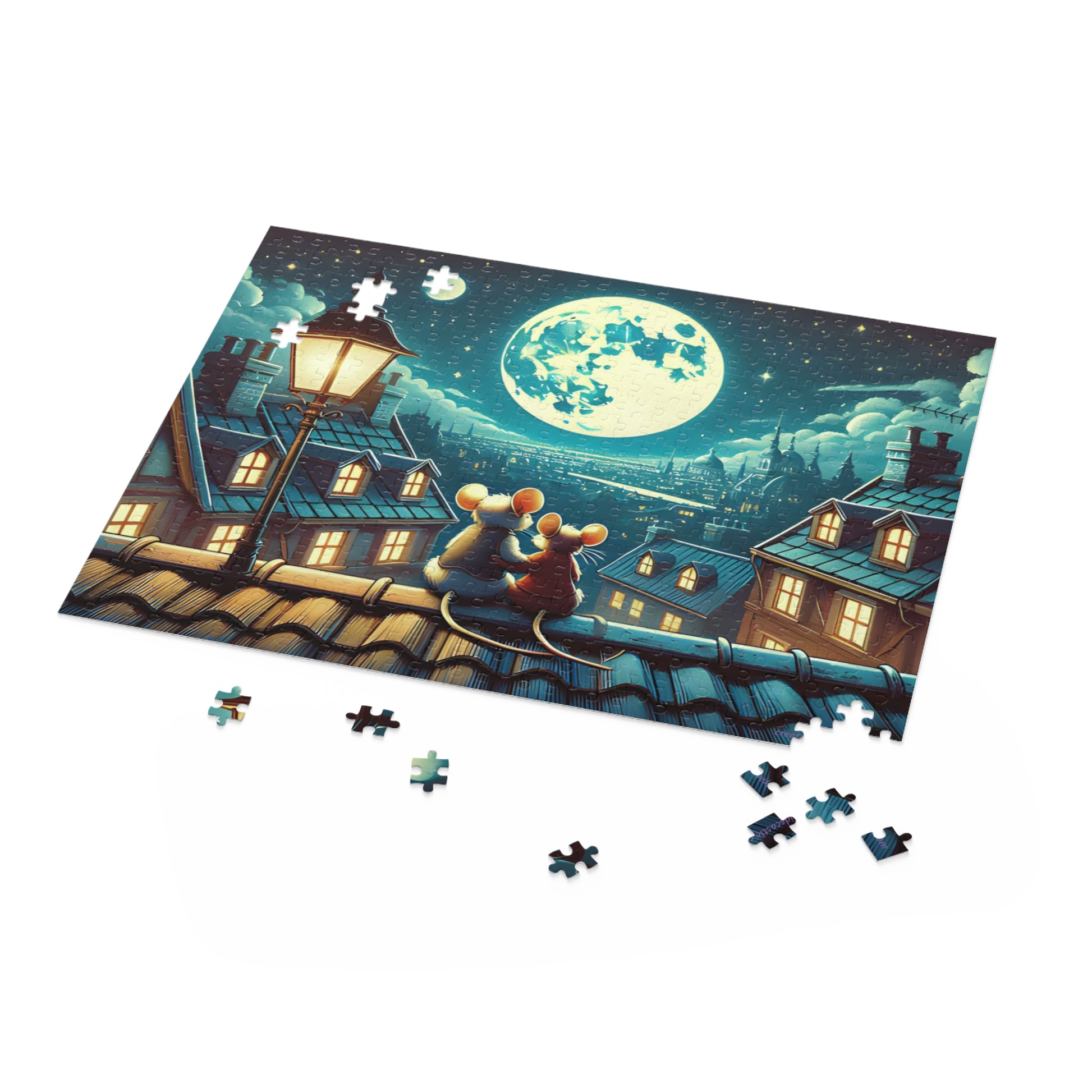 Moonlit Mice on a Rooftop Jigsaw Puzzle ( 500-Piece)