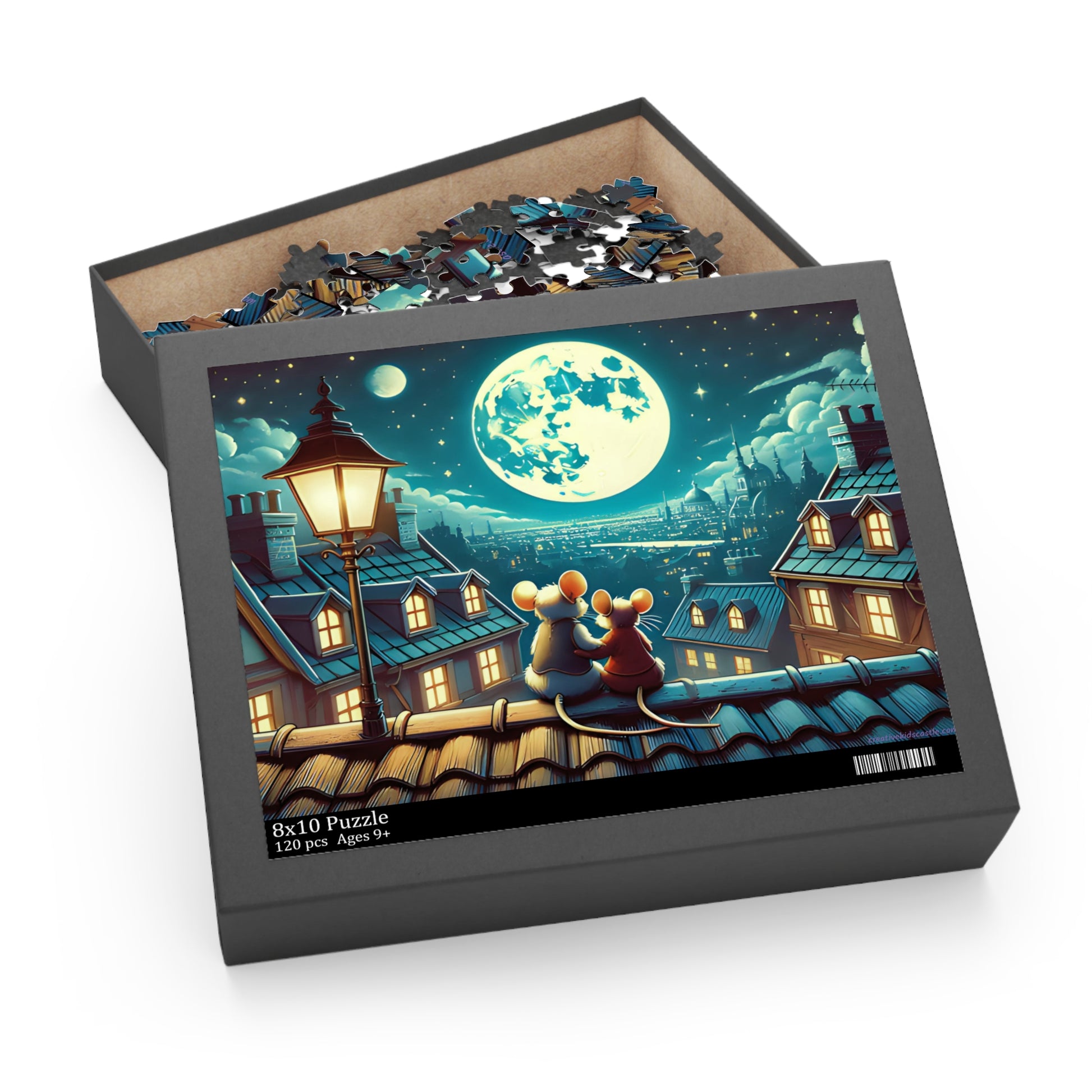 Moonlit Mice on a Rooftop Jigsaw Puzzle box (120-Piece)