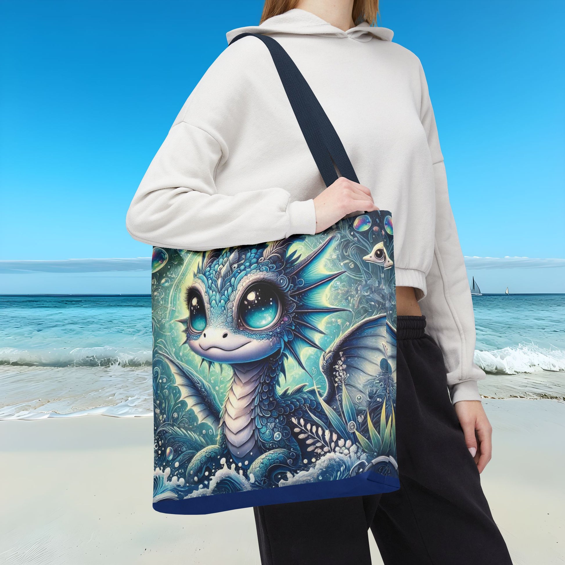 women on the beach with largeMystical Underwater Dragon Tote Bag