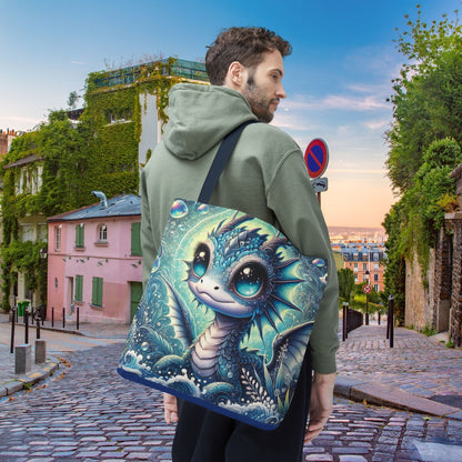 man on Paris street with Mystical Underwater Dragon Tote Bag large