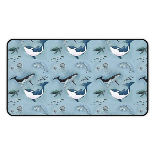 Ocean-Inspired Whale, Dolphin & Sea Turtle Desk Mat 12" × 22"