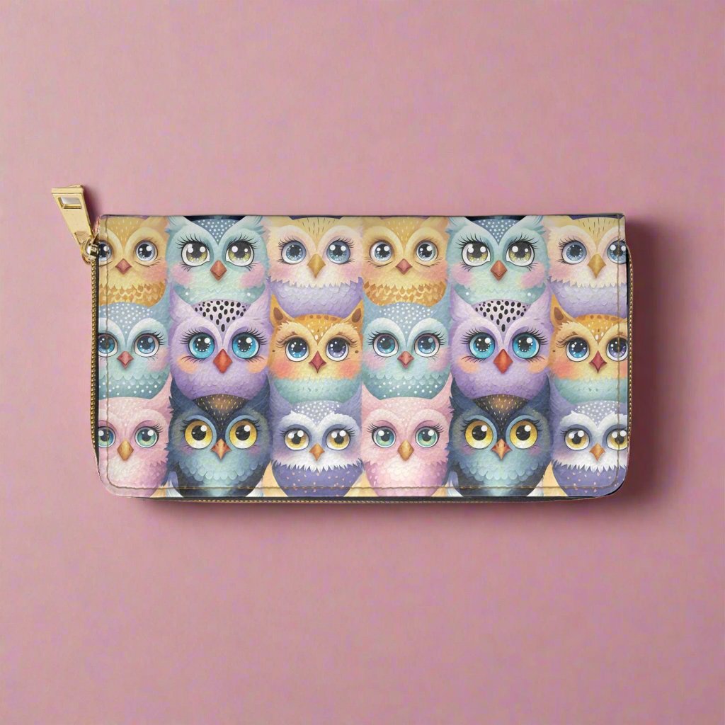 Pastel Parliament of Owl Birds Zipper Wallet