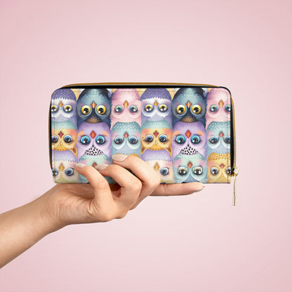 Pastel Parliament of Owl Birds Zipper Wallet