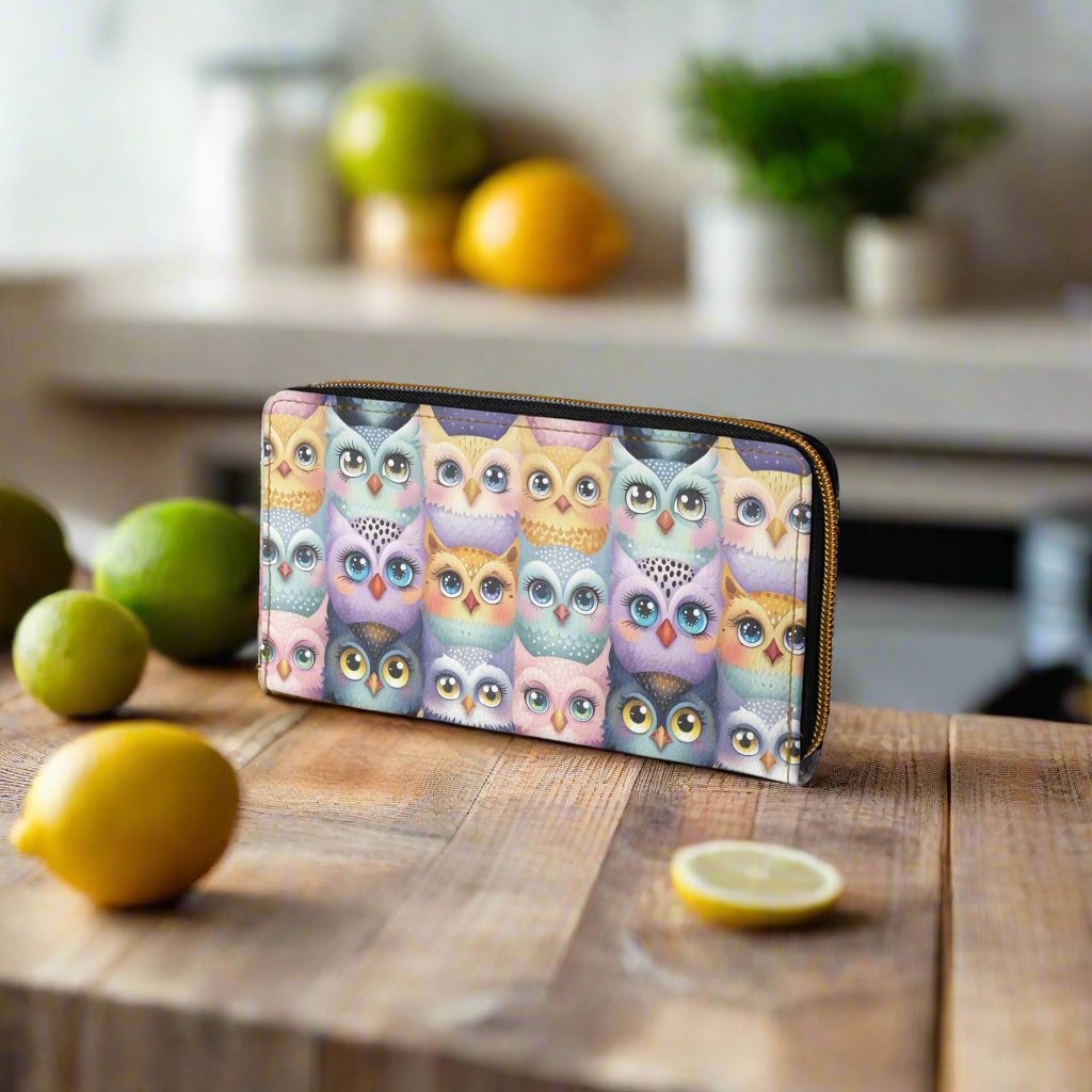 Pastel Parliament of Owl Birds Zipper Wallet
