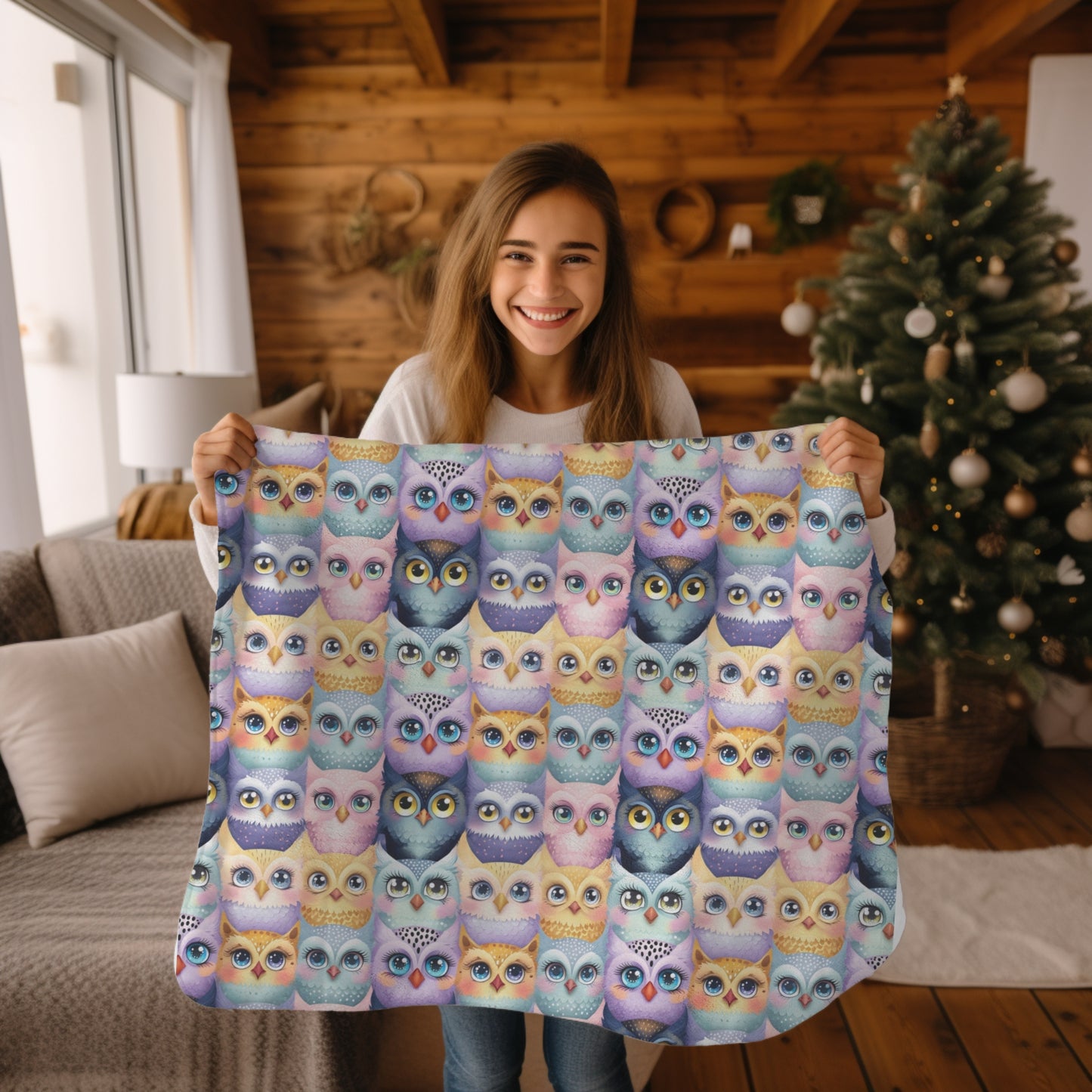 Pastel Parliament of Owls Cozy Velveteen Plush Blanket