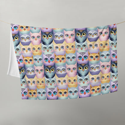 Pastel Parliament of Owls Cozy Velveteen Plush Blanket