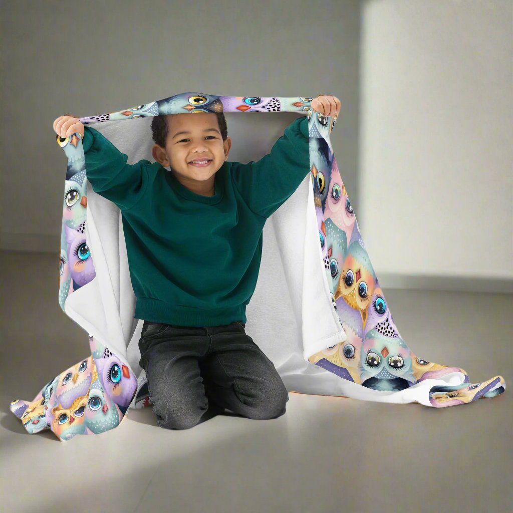 boy with Pastel Parliament of Owls Cozy Velveteen Plush Blanket