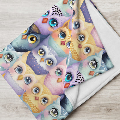Pastel Parliament of Owls Cozy Velveteen Plush Blanket