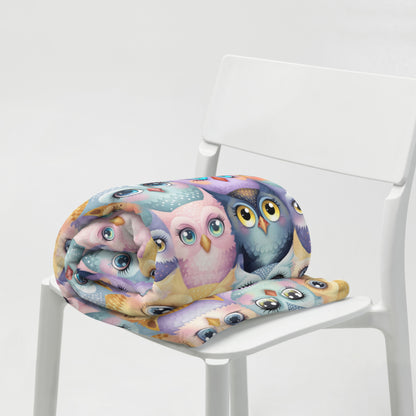 Pastel Parliament of Owls Cozy Velveteen Plush Blanket